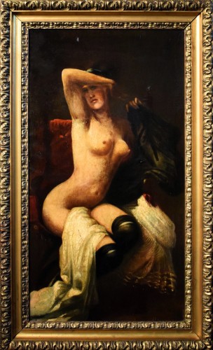 Femme nue aux bas noirs - école italienne du XIXe siècle